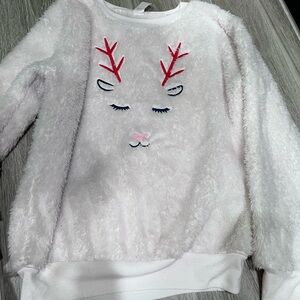 GAP Kids White Fuzzy Sweater with Red and Pink Accents
